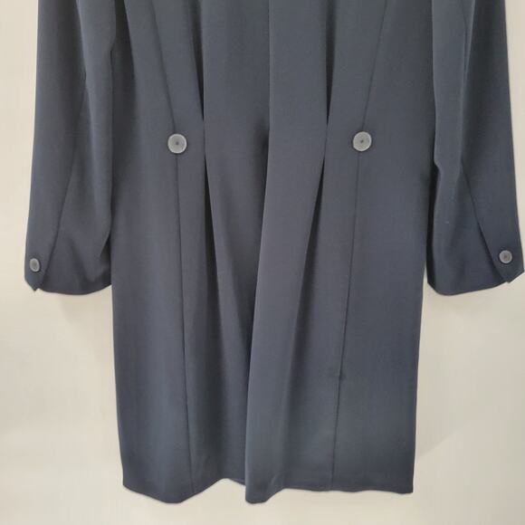 FIRST Dress Coat Womens‎ 16 Navy Double Breasted Vented Trench Career Evening - Picture 16 of 16